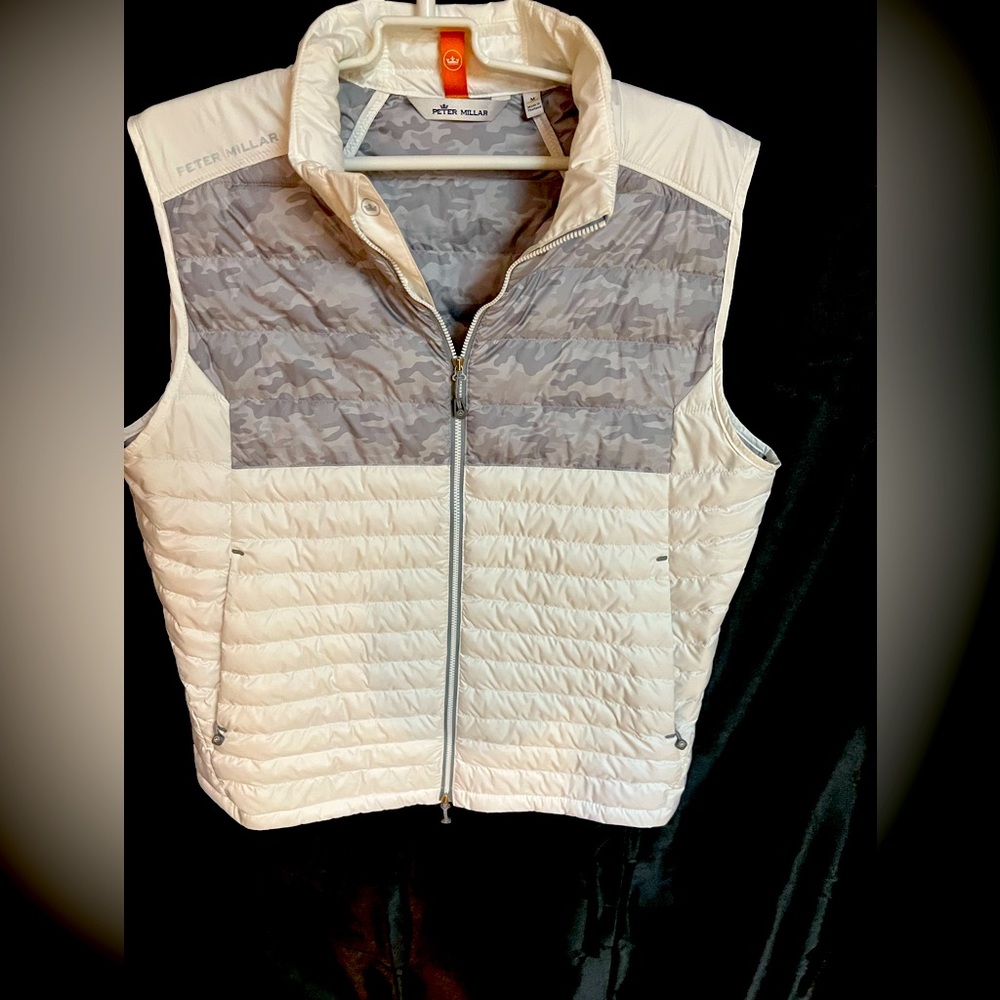 Peter Millar White Quilted Vest with Gray Camouflage Yoke